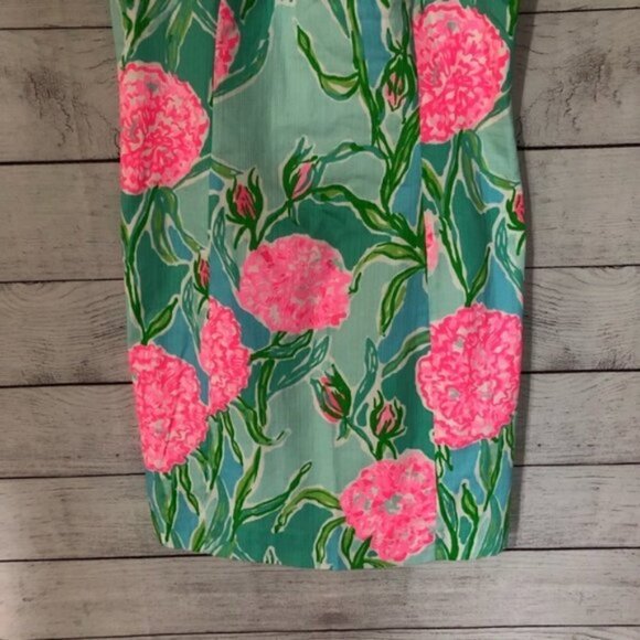 Lilly Pulitzer Pearl Shift Hight Neck Shift Dress Poolside Blue Green Floral 4 - Picture 4 of 7